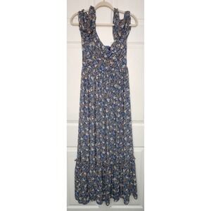Lulus Womens S Blue Floral Print Puff Sleeve Maxi Dress  Cottage core Peasant